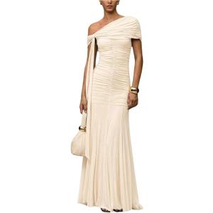Verdusa Women's Corset Dress Wedding Guest Dresses Statement Holiday Off Shoulder Ruched Mesh Formal Outfits Apricot Medium
