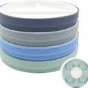 Elk and Friends Kids 7.8 Porcelain Divided Plates with Silicone Suction Sleeves + Lids | Suitable for Kids/Toddlers | Microwave & Dishwasher Safe | Non Slip | Snack Dishes (Sage/Navy/Gray/Misty Blue)