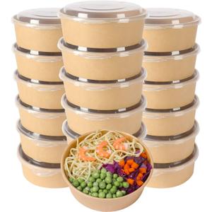 17 oz Disposable Kraft Paper Bowls with Lids, Food Containers for Soup, Party Supplies, Treat Bowls - 50 Pack