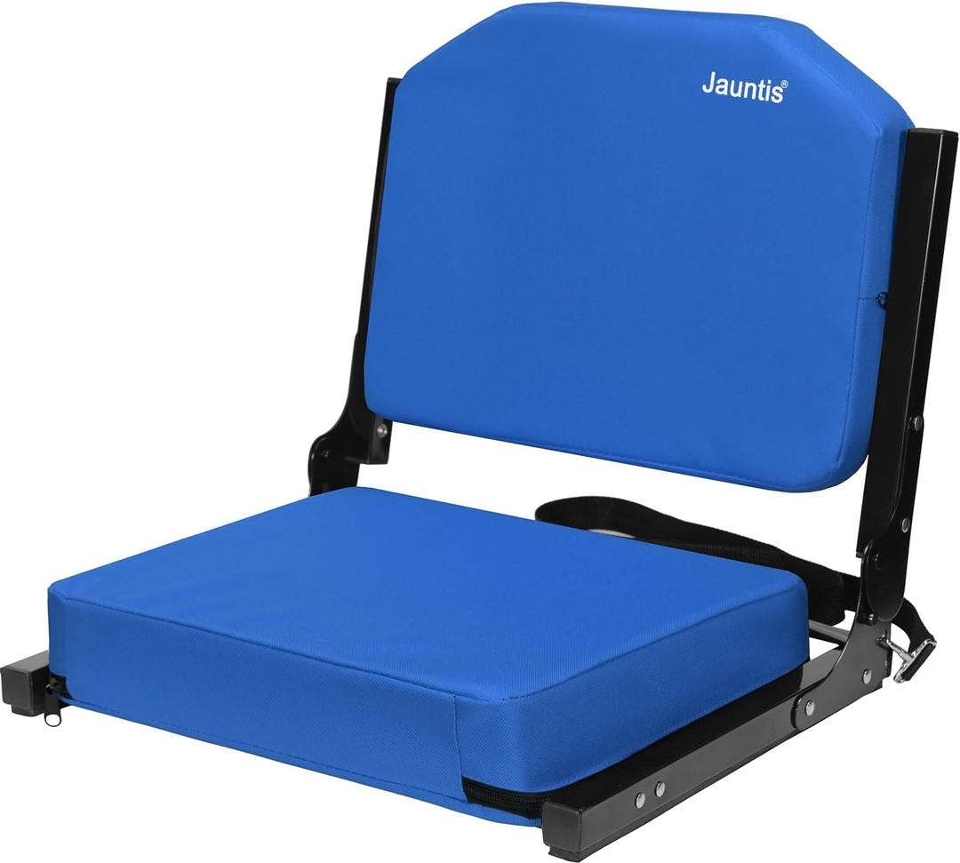 Jauntis Stadium Seats for Bleachers, Bleacher Seats with Ultra Padded Comfy Foam Backs and Cushion, Wide Portable Stadium Chairs with Back Support and Shoulder Strap, 1 Pack, Blue, Large - 17.7"W x 14.6"D x 15.9"H