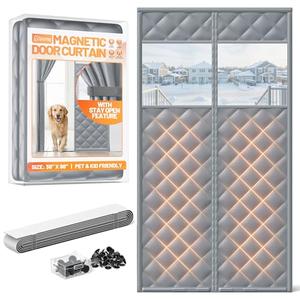 Magnetic Insulated Door Curtain Fits 36"x96" Doors - Thermal Door Cover for Winter with Clear Window, Window Insulation Kit & Doors Draft Stopper to Keep Cold Air Out for Front Doorway Home - Gray