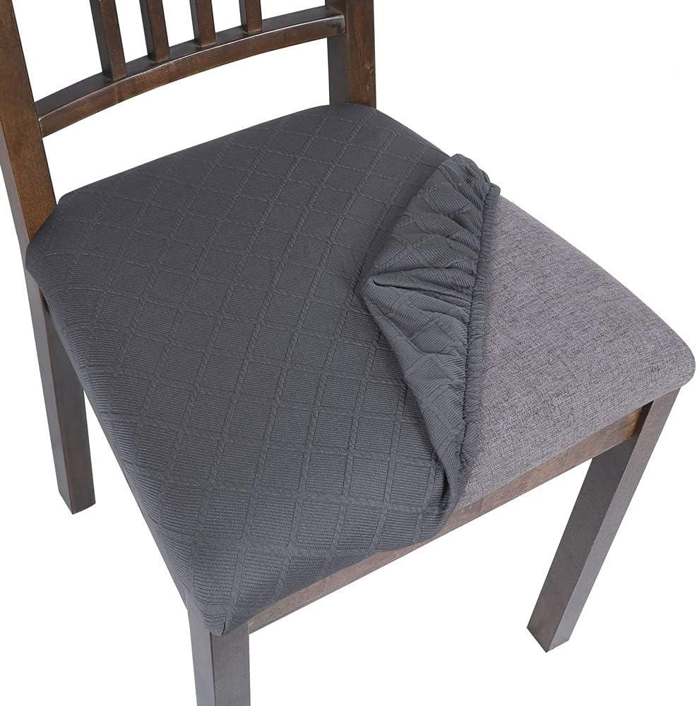 SearchI Seat Covers for Dining Room Chairs Stretch Jacquard Chair Seat Covers Set of 4, Removable Washable Upholstered Chair Seat Protector Cushion Slipcovers for Kitchen, Office(Grey Rhombus)