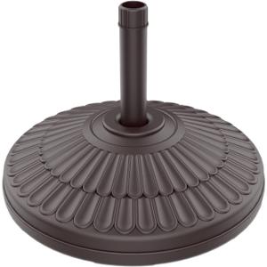 wikiwiki 80 Lbs Round Weighted Patio Umbrella Base, Standalone Heavy Duty Base Water & Sand Filled Plastic Round Umbrella Base (Brown)
