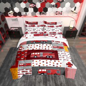 Yasida 7 Piece Fire Truck Bed Twin Bedding Sets for BoysFire Truck Twin Comforter Set with Sheets,Summer Comforters Bed in a Bag, Microfiber Kids Bedding for All Season