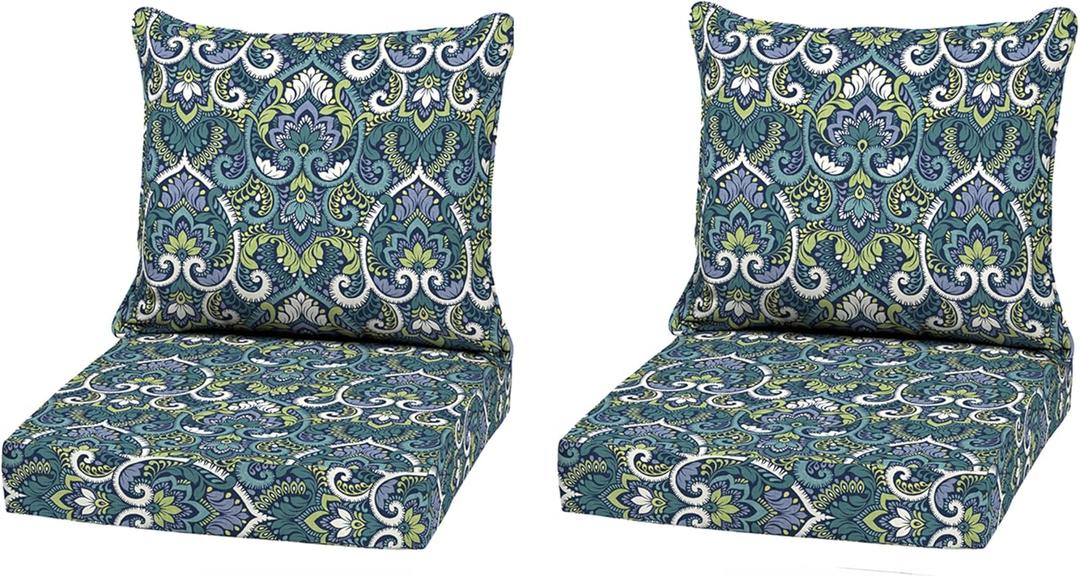 Arden Outdoor Deep Seat Cushion Set (1-Pack), 22 in x 24 in, Weather-Proof, Rain-Proof, Fade Resistant Patio Cushion for Chair, Sofa, and Couch Sapphire Aurora Blue Damask