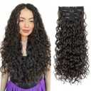 REECHO Curly Clip in Hair Extensions, 4PCS 24 inch Long Hair Extensions Clip ins Lace Weft Natural Hairpieces for Women Daily, Black Brown