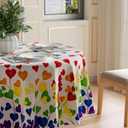 XCHI Rainbow Love Heart LGBTQ Tablecloth Round Pride Day Inclusion Lesbian Gay Bisexual Transgender Queer Homosexual Equality for Indoor Outdoor Dining Home Party Decorations 60x60 Inch