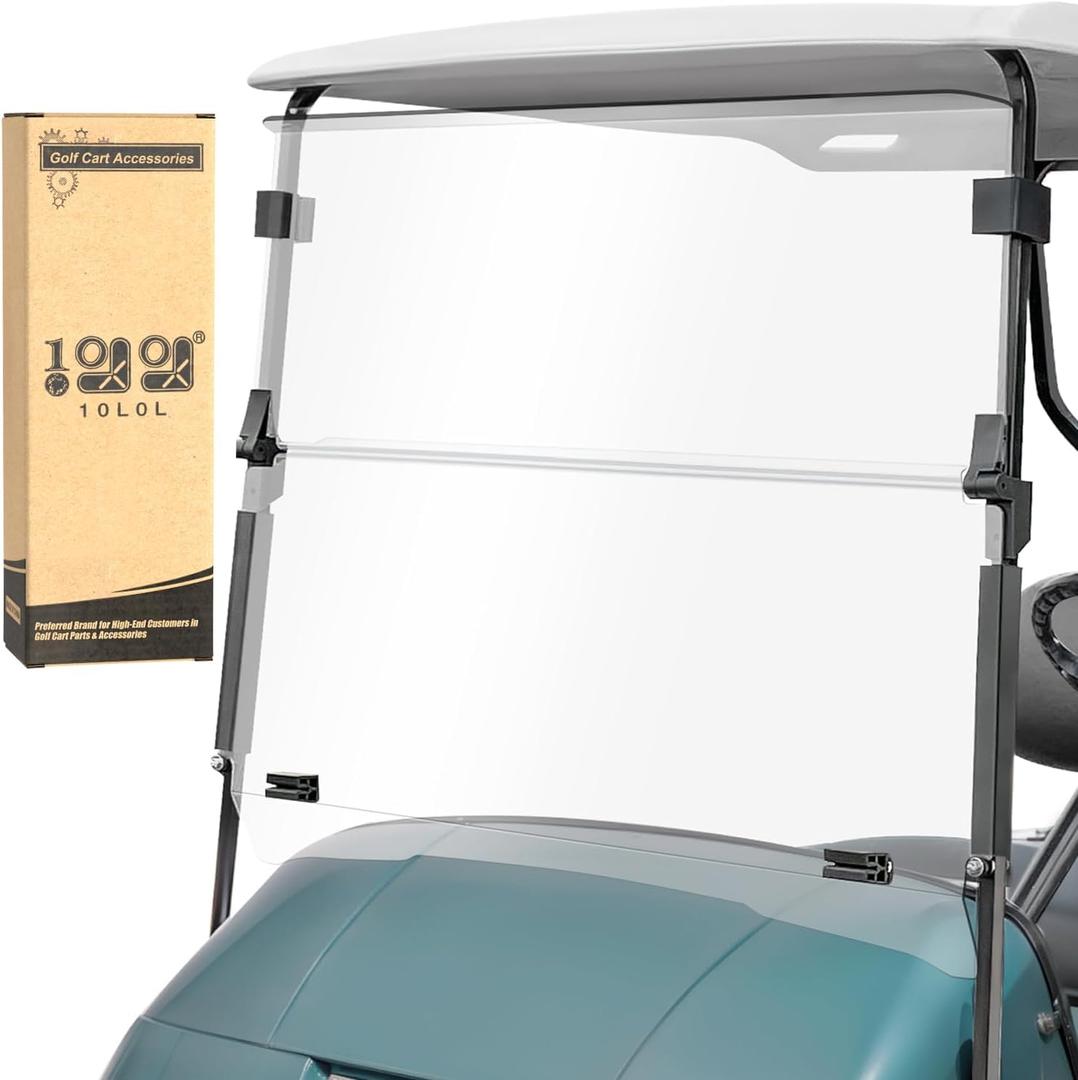 10L0L Golf Cart Windshield for EZGO TXT Gas and Electric 1995-up, Foldable Golf Cart Windscreen, Anti-UV and Impact Resistant, Clear/Tinted