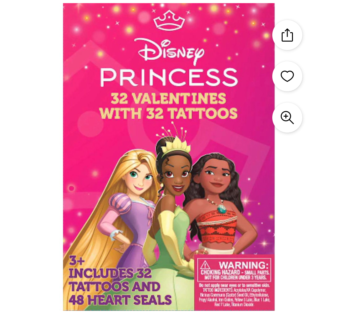 Disney Princess 32 Valentines Cards with Tattoos 4 Packs