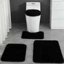 4 Piece Non Slip, Toilet Lid Cover and Contour Mat, Bath Mats Shower Mats Bath Rug Mat for Tub Toilet Bathroom (Black)