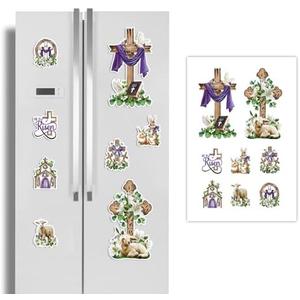 Stology 16 PCS Christian Easter Cross Refrigerator Magnets Decoration, Religious Church Lamb Bunny Fridge Car Garage Door Magnetic Stickers, Spring Waterproof Dishwasher Decals Home Kitchen Decor