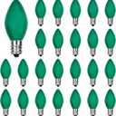 25 Pack C7 Replacement Christmas Light Bulb, Christmas Green Replacemen Bulb C7/E12 Base for Outdoor String Lights Window Candles Chandeliers Salt Lamp, 5 Watt