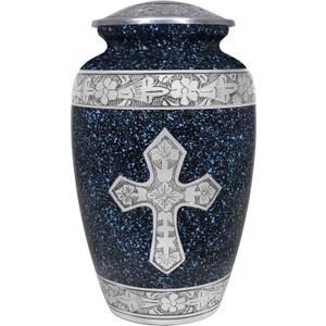 Urns for Human Ashes Adult Man & Female, Funeral Cremation Urn for Ashes Adult Male & Women, Burial or Decorative Urns, Engraved Cross Urns, Crosses & Religion, Black Marble Texture -Full Size