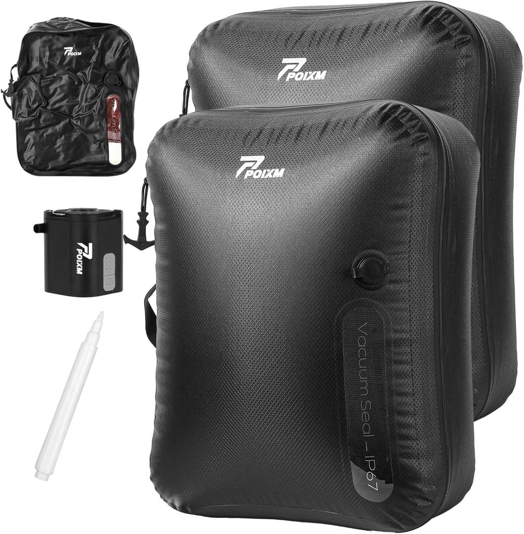 Vacuum Bags for Travel with Wireless Pump, 180 Open Zipper, IP67 Waterproof, Reusable Space Saver Compression Bags for Backpack, Suitcase, Home Storage(2 Pack + Pump) (Medium)