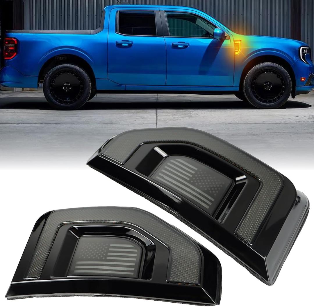 Led Fender Side Marker Lights Assembly, 2 Pcs Amber Front Fender Lamp Kit for Ford Maverick 2022-2025 Trucks/Pickup,Function as Amber Sequential Turn Signal Light & Daytime Running Light