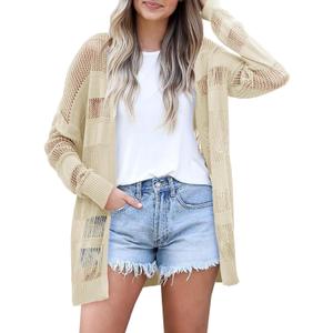 Saodimallsu Womens Summer Lightweight Cardigans Crochet Knit Boho Open Front Long Sleeve Loose Sweater Outwear (White, L) Saodimallsu Womens Summer Lightweight Cardigans Crochet Knit Boho Open Front Long Sleeve Loose Sweater Outwear (White, L)