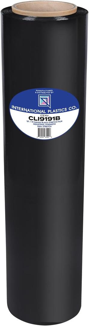 International Plastics Co. 18" Black 70 Gauge Plastic Stretch Film/Wrap 1500ft 500% Stretch Clear Cling Durable Adhering Packing Moving Packaging Heavy Duty Shrink Film