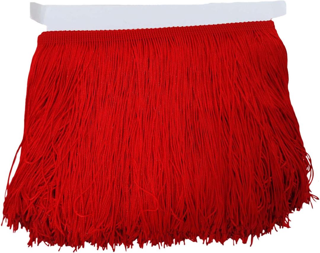 Lauthen.S 10 Yards of 6" Chainette Fringe Trim Tassel Sewing Trim for DIY Craft Latin Dress Lamp Shade Decoration Red