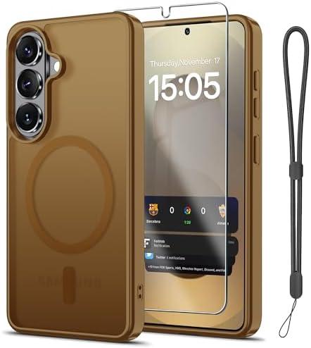 Janmitta Magnetic for Samsung Galaxy S26 Plus Case,with Screen Protector+Wrist Strap,Compatible with MagSafe,Military Grade Drop Protection,Shockproof Slim Translucent Matte Phone Cover,Brown