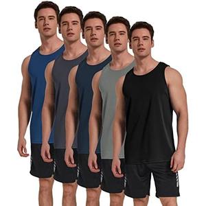 TELALEO 5 Pack Men's Workout Tank Tops Sleeveless Mesh Muscle Gym Shirt Quick Dry Black/Gray/Charcoal/Navy/Blue.XL