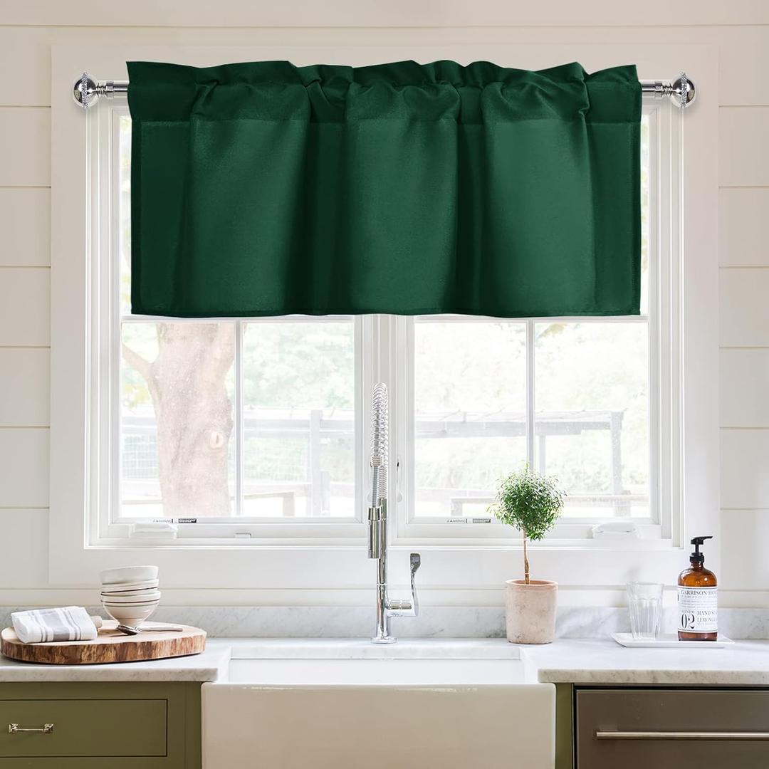XWZO Kitchen Valances Curtains for Windows Living Room Bedroom Bathroom Toppers Farmhouse Style Rustic Dinning Room Thermal Insulated Rod Pocket, W42 x L16 Inch Length, Green, 1 Panel