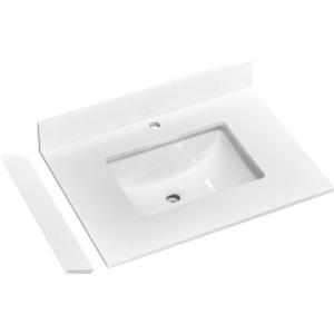 EQLOO 24" x 22" Vanity Top, Quartz Vanity Sink Top in Pure White, with One Sidesplash & One Backsplash, with Undermounted Rectangular Sink, Single Faucet Hole for Vanity Top with Sink