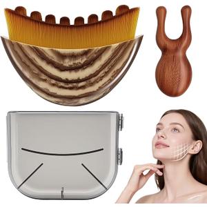 Lymphatic Contour Face Brush,Lymphatic Drainage Brush, Dry Brushing Face Brush with Wooden Facial Massage Tool,Lymphatic Drainage Massager for Face,Designed to Fit The Skin Precisely (1+1pcs)