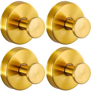 Reusable Heavy Duty Suction Cup Hooks for Kitchen/Bathroom/Shower - Wet-Proof Hooks for Towels, Robes, Loofah&Wreaths/No Drill Mounting on Glass, Tile, Metal (4, Brushed Gold)