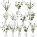 Glass Bud Vases Set of 12 and Artificial Plants Stems in Glass Vase Artificial Eucalyptus Baby's Breath Fake Plants Greenery for Rustic Farmhouse Wedding Table Centerpieces(Clear)