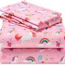 Joiedomi Kids Twin Sheet Set Unicorn - 3 Piece Soft Microfiber Bed Sheets - Deep Pocket Wrinkle Free, Cozy Toddler Bedding Set, Fade Resistant Breathable for Boys Girls Teens, Pink