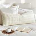 OTOSTAR Corduroy Decorative Lumbar Throw Pillow Cover 14x36 Inch Super Soft Boho Striped Rectangle Pillow Covers Case Modern Cushion Covers for Sofa Couch Bedroom Car Decor Cream Beige