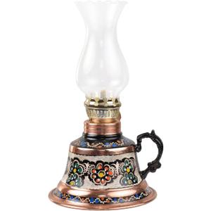 Handmade Copper Oil Lamp with Glass Chimney | Vintage Hurricane Lantern for Home Decor, Farmhouse Kitchen, Rustic Living Room | Decorative Indoor Outdoor Kerosene Lamp and Christmas Gift