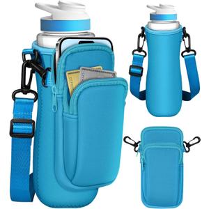 Water Bottle Sleeve with Pouch for Cirkul 22 oz - Crossbody Shoulder Strap Detachable Phone Purse with Bottles Cover Holder Carrier Bag
