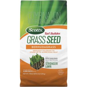 Scotts Turf Builder Grass Seed Bermudagrass – Lawn Seed with Grass Fertilizer and Soil Improver, DroughtTolerant, Covers up to 4,000 sq. ft., 4 lb.