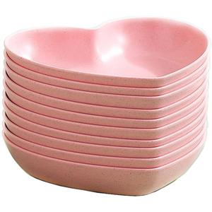 10pcs Heart Shaped Dinner Plates Dinnerware Dishes Set 6 Inch Food Plate Saucers Tray Fruits Snack Bowls BPA Free (Pink)