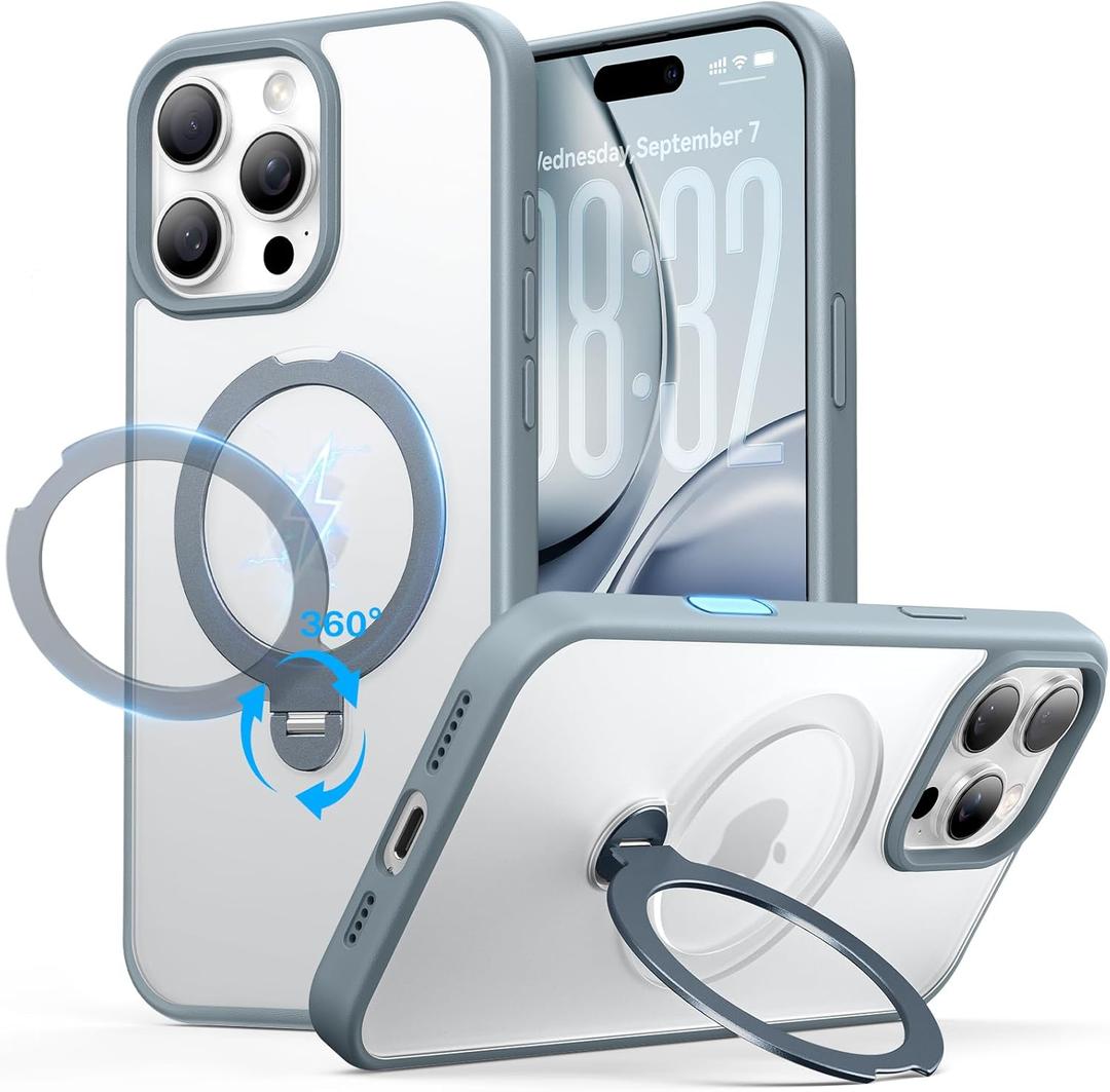 for iPhone 16 Pro Max Case: with 360 Spin Magnetic Stand, Camera Control Button, Fit for MagSafe, Military Drop Protective Slim Phone Cover for 16 ProMax with Ring Kickstand, 6.9", Gray