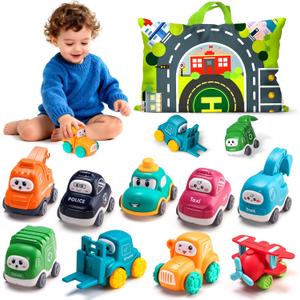 ALASOU 9 PCS Baby Cranes Car Toys for 1 Year Old Boy with Playmat/Storage Bag|1st Birthday Gift Easter Basket Stuffers for Toddler Toys 1-2|Baby Toys 1 Year Old Boy Gifts for Infant 12 18 Months