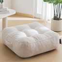 HIGOGOGO 8" Extra Thick Floor Pillow Cushion for Adults, Meditation Cushion Pillow, Large Square Floor Sitting, Tufted Corduroy Cover, for Tatami Living Room or Yoga, 22x22 Inch, Beige