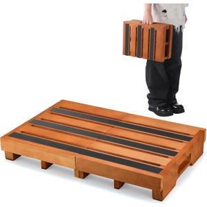 Wooden Step Stool 3 Inch One-Step Non-Slip Outdoor Platform Heavy Duty Portable Half-Step Ideal for Seniors with Knee Issues, Safe Step Stool for Outdoor Bathroom Kitchen Bed (Walnut Color)