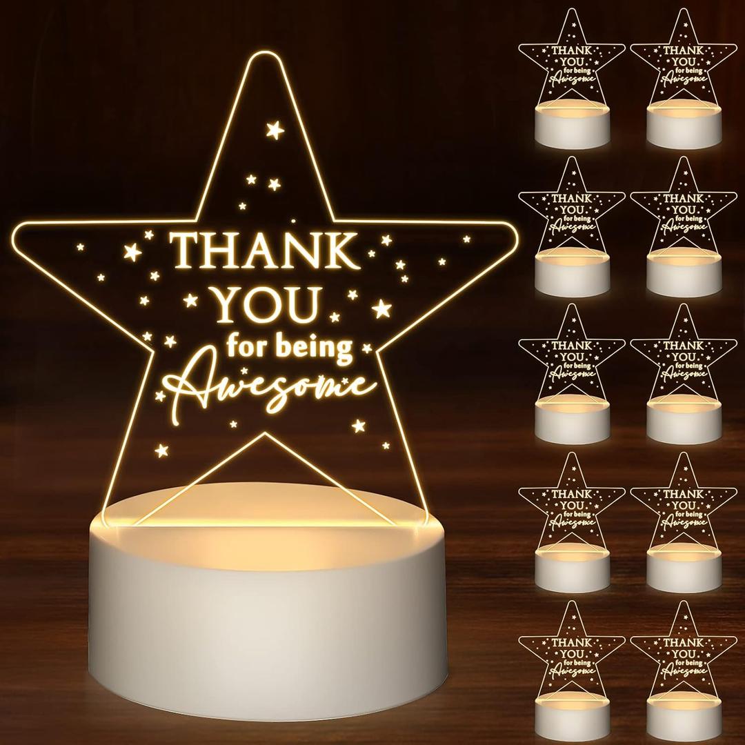 Sumind 10 Pcs Thank You Gifts in Bulk Valentines Gifts for Teacher Employee Coworker Appreciation Acrylic Night Light LED Engraved Lamp with Base for Volunteer Team Staff Social Work Medical Assistant