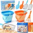 Dreamon Beach Toys, 2 Packs Travel Sand Toys for Kids Ages 4-8 | 10 PCS Sandcastle Building Kit with Collapsible Bucket, Mesh Bag, Sand Sifter, Shovel & Rake, Beach Essentials for Kids