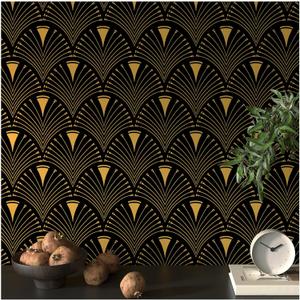 Black and Gold Wallpaper Peel and Stick Modern 17.3" X 78.8" Contact Paper for Cabinets Self Adhesive Removable Wallpaper for Bedroom Art Deco Wallpapers Geometric Waterproof Vinyl Rolls