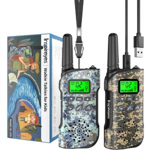 Inspireyes Walkie Talkies for Kids, 2 Pack, Rechargeable Walkie Talkies for Kids, Long Range 2 Way Radio for Boys Girls Ages 3-12, Camo Outdoor Toys Gift for Camping Hiking (Adventure Scout)