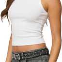 Women's Ribbed Tank Top - Fitted Sleeveless Camisole, Soft Stretchy Summer Basic, Casual Slim Fit Daily Wear (White, L)
