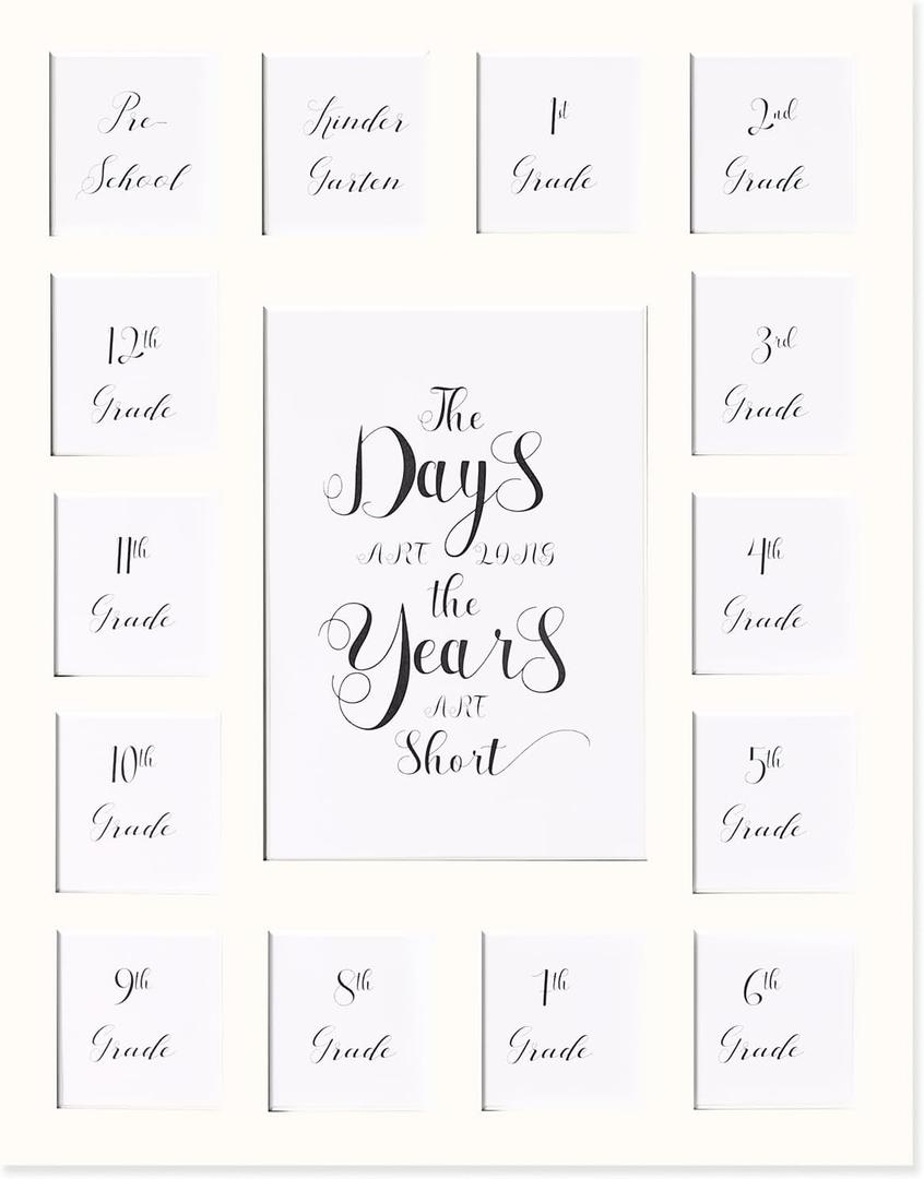 School Picture Frame Pre-K to 12 Photo Black Mat(No Frame) School Sign First Day and Last Day - Kindergarten to 12th Grade High - (15Photos1114)(15white)
