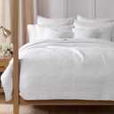 Levtex Home Cross Stitch Reversible Full/Queen Quilt Set (88x92in) and 2 Pillow Shams (26x20in) - Stitch Texture - Bright White - Cotton Full/Queen Size Quilt Bedding Set - Lightweight Soft Pre-Washed