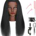 African American Mannequin Head 100% Real Human Hair for Braiding Styling Practice Cosmetology Training with Stand