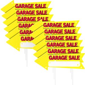 Hoomall Yellow Waterproof Garage Sale Sign, 12 Pack Reusable 16x6inch/40.5x15cm Double Sided Sale Sign, Plastic Yard Sale Supplies with Metal Stakes