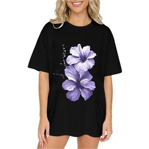 RoseSeek Girl's Graphic Tees Short Sleeve Crewneck T Shirts Casual Summer Tops Cute Preppy Clothes Floral Black 13Y