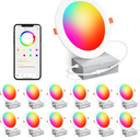 SikSog Smart Recessed Lighting 6 Inch Color Changing 16W LED Downlight,1350 Lumen Recessed Ceiling Light Compatible with Alexa,RGB & Warm White 2700K Dimmable by Bluetooth Control - 12 Pack